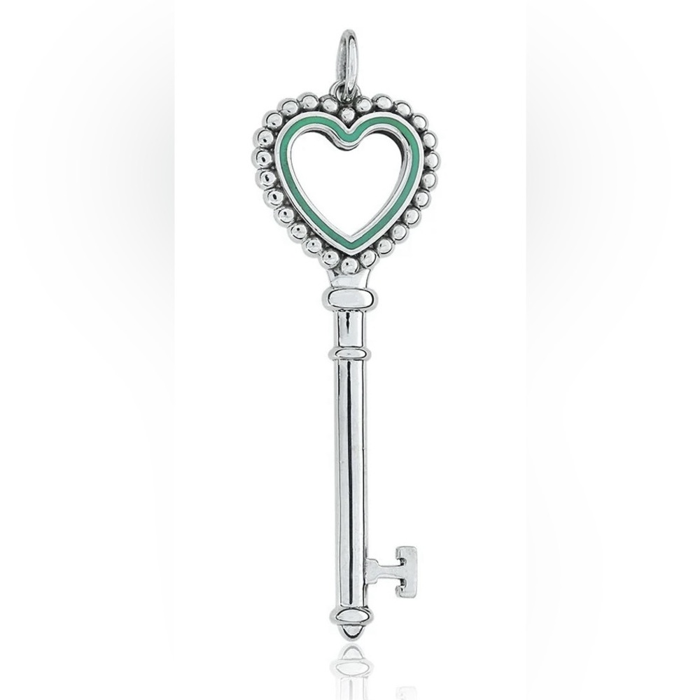 RARE Retired Tiffany & Co. Blue Enamel Open Heart Key Pendant